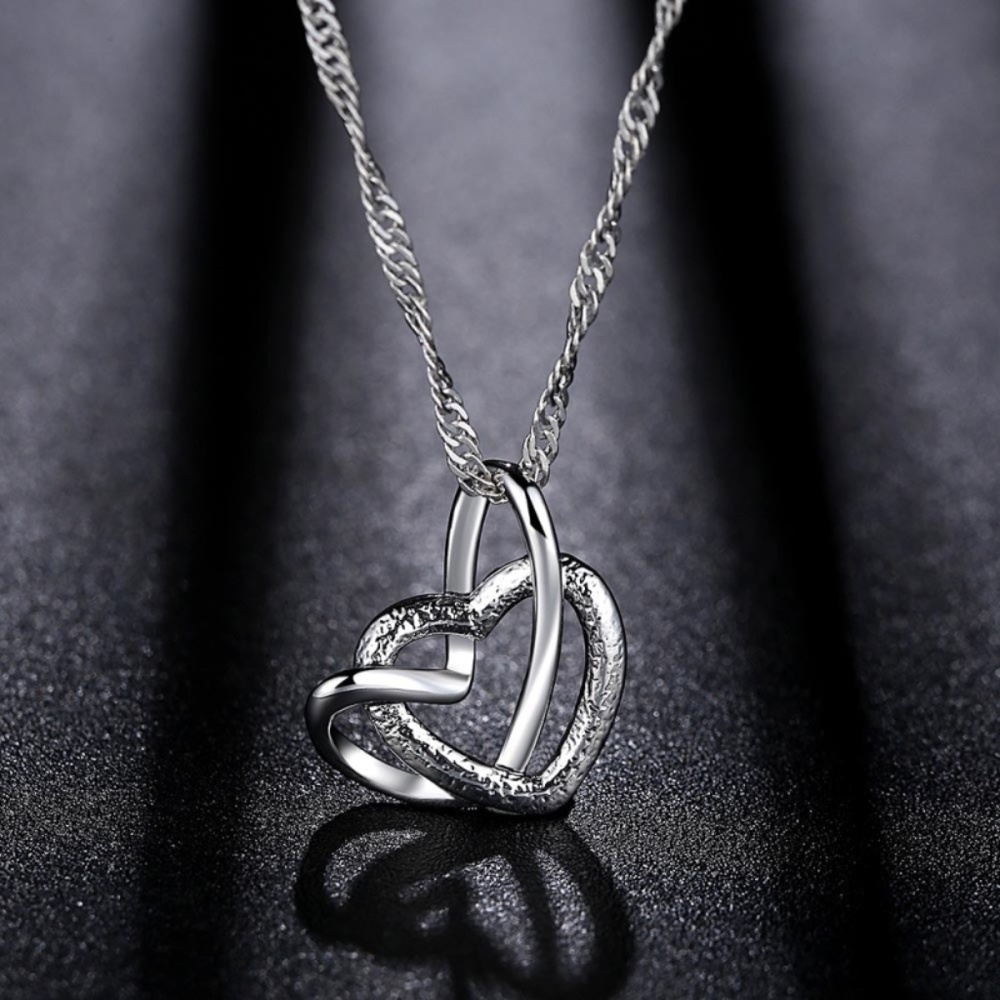 *ADAH* Silver Double Heart Fashion Necklace